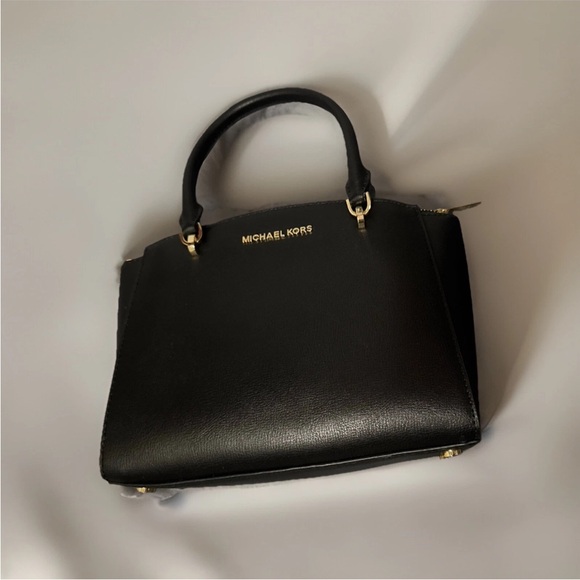 Michael Kors Ellis Small Satchel Black Leather Handbag NWOT - Picture 2 of 11